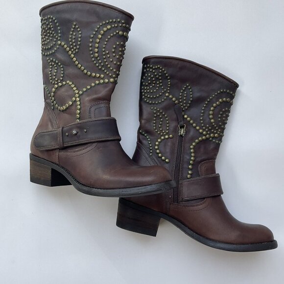 Guess Women’s Esperanza Western Studded Leather Boots In Brown Size 5.5 - Picture 5 of 16